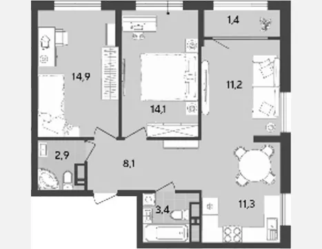 3-комн. квартира, 65.90 м², 17/18 этаж фото 0