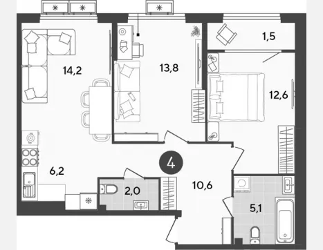 3-комн. квартира, 64.50 м², 2/9 этаж фото 0