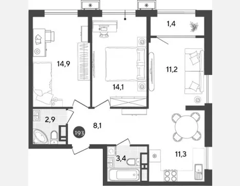 3-комн. квартира, 65.90 м², 15/18 этаж фото 0