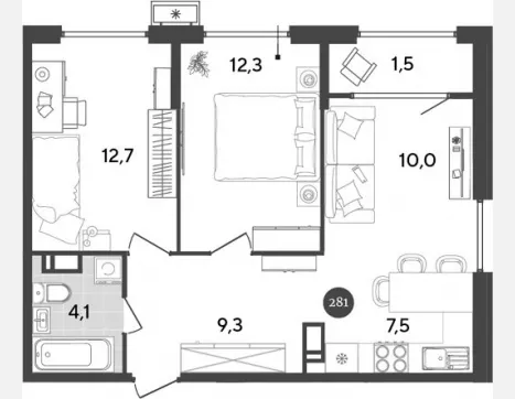3-комн. квартира, 55.90 м², 12/18 этаж фото 0