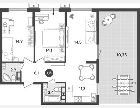 3-комн. квартира, 69.20 м², 10/18 этаж фото 0