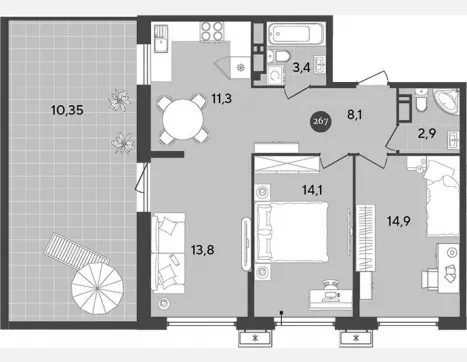 3-комн. квартира, 68.50 м², 10/18 этаж фото 0