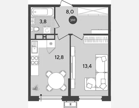 1-комн. квартира, 38 м², 14/18 этаж фото 0