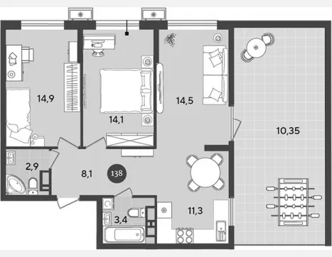3-комн. квартира, 69.20 м², 10/18 этаж фото 0