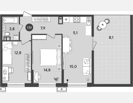 3-комн. квартира, 59.40 м², 10/18 этаж фото 0