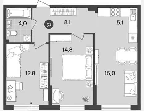 3-комн. квартира, 59.80 м², 2/18 этаж фото 0