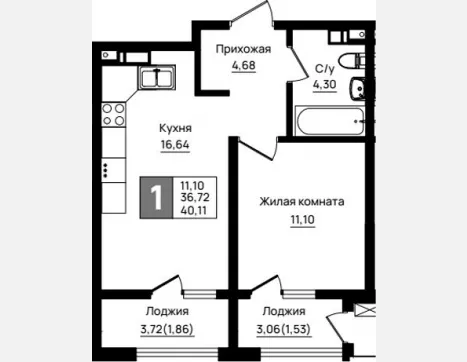 1-комн. квартира, 36.72 м², 3/9 этаж фото 0
