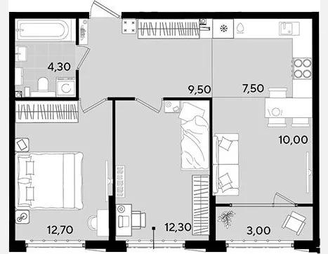 3-комн. квартира, 54.80 м², 2/18 этаж фото 0
