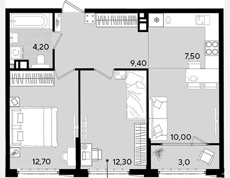 3-комн. квартира, 56.10 м², 7/18 этаж фото 0