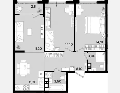 3-комн. квартира, 64.70 м², 5/18 этаж фото 0