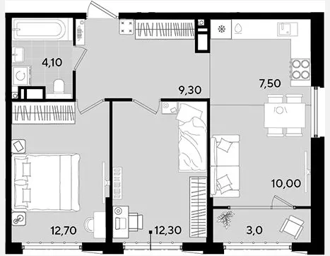 3-комн. квартира, 54.40 м², 14/18 этаж фото 0