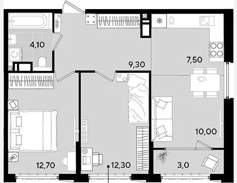 3-комн. квартира, 55.90 м², 15/18 этаж фото 0