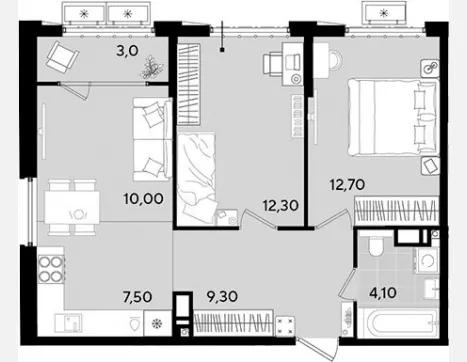 3-комн. квартира, 55.90 м², 15/18 этаж фото 0
