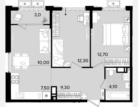 3-комн. квартира, 54.40 м², 16/18 этаж фото 0