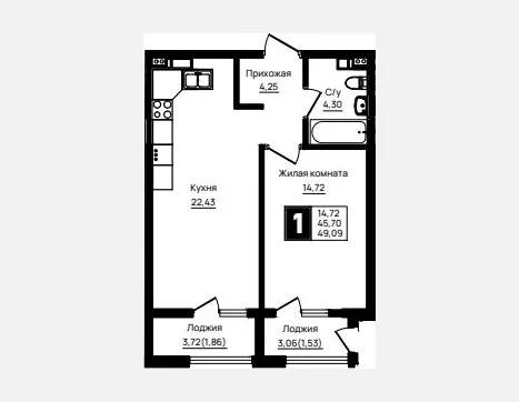 1-комн. квартира, 45.70 м², 5/18 этаж фото 0