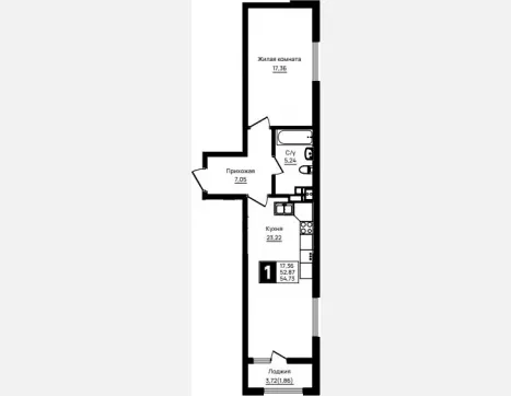 1-комн. квартира, 52.87 м², 3/18 этаж фото 0