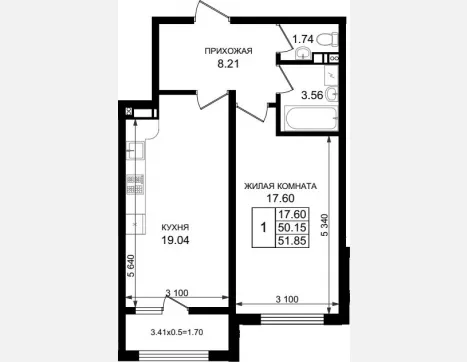 1-комн. квартира, 50.15 м², 7/8 этаж фото 0