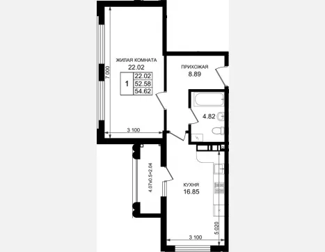 1-комн. квартира, 52.58 м², 2/8 этаж фото 0