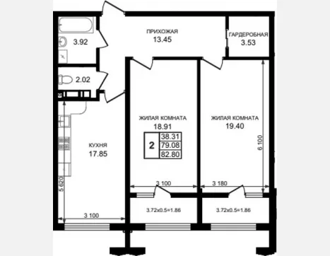 2-комн. квартира, 79.08 м², 2/8 этаж фото 0