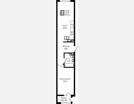 1-комн. квартира, 52.19 м², 6/9 этаж фото 0