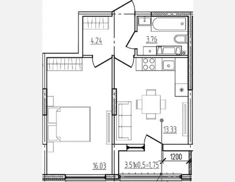1-комн. квартира, 37.36 м², 3/9 этаж фото 0