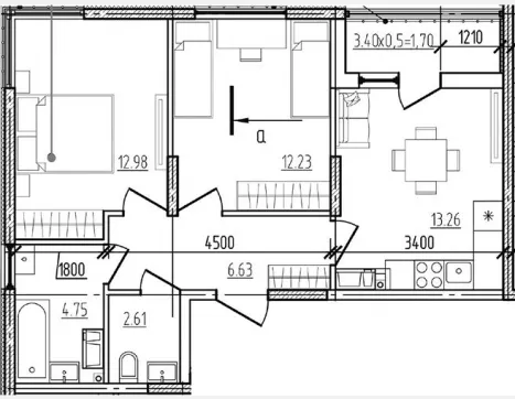 3-комн. квартира, 52.46 м², 3/9 этаж фото 0