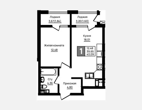 1-комн. квартира, 39.65 м², 9/18 этаж фото 0