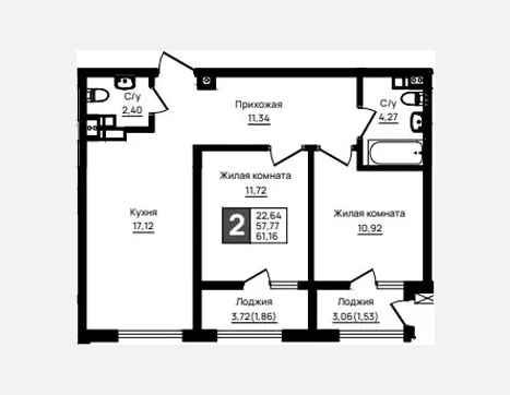2-комн. квартира, 57.95 м², 4/18 этаж фото 0