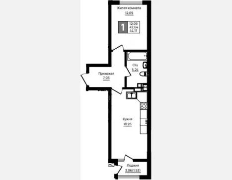 1-комн. квартира, 42.64 м², 8/18 этаж фото 0