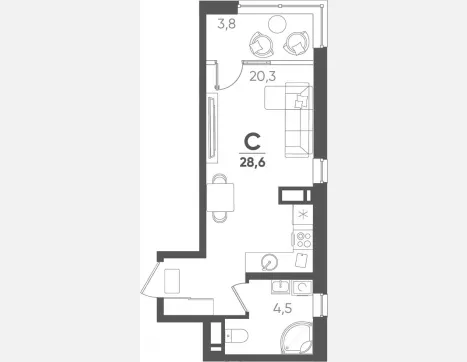 студия, 24.80 м², 12/18 этаж фото 0