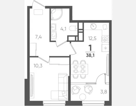 1-комн. квартира, 34.30 м², 7/18 этаж фото 0