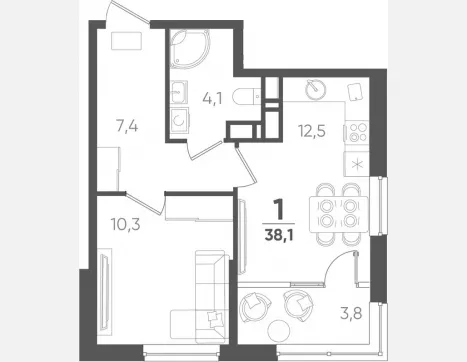 1-комн. квартира, 34.30 м², 15/18 этаж фото 0