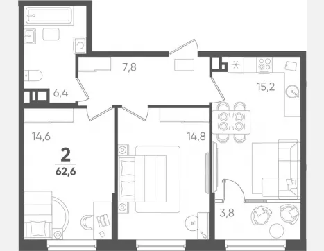 2-комн. квартира, 58.80 м², 6/9 этаж фото 0