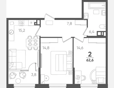 2-комн. квартира, 58.80 м², 5/9 этаж фото 0