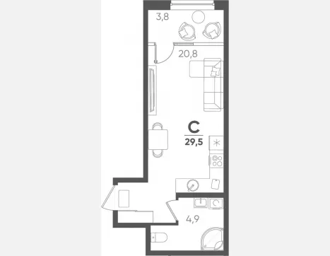 студия, 25.70 м², 2/18 этаж фото 0