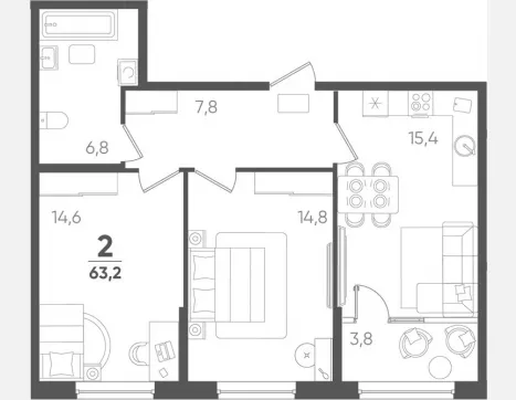 2-комн. квартира, 59.40 м², 2/9 этаж фото 0