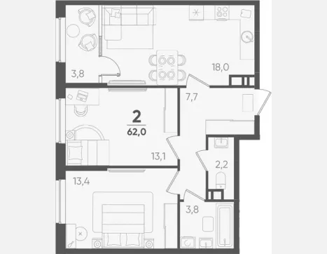 2-комн. квартира, 58.20 м², 5/9 этаж фото 0