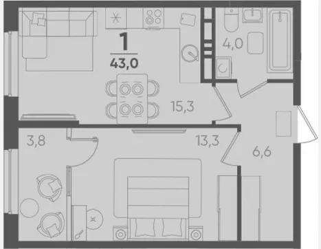 1-комн. квартира, 39.20 м², 3/9 этаж фото 0