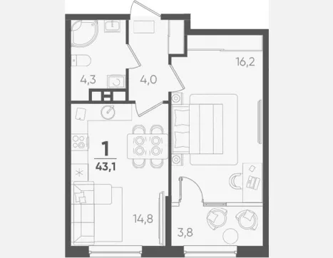1-комн. квартира, 39.30 м², 6/9 этаж фото 0
