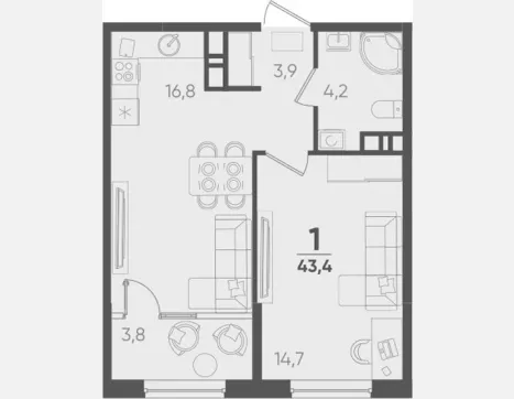 1-комн. квартира, 39.60 м², 5/9 этаж фото 0